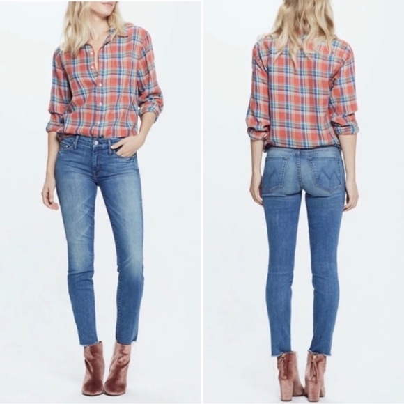 Distressed [Mother] Skinny <Looker Ankle Fray> Trashed Blue Jeans | 29 Medium 8 - Picture 7 of 16